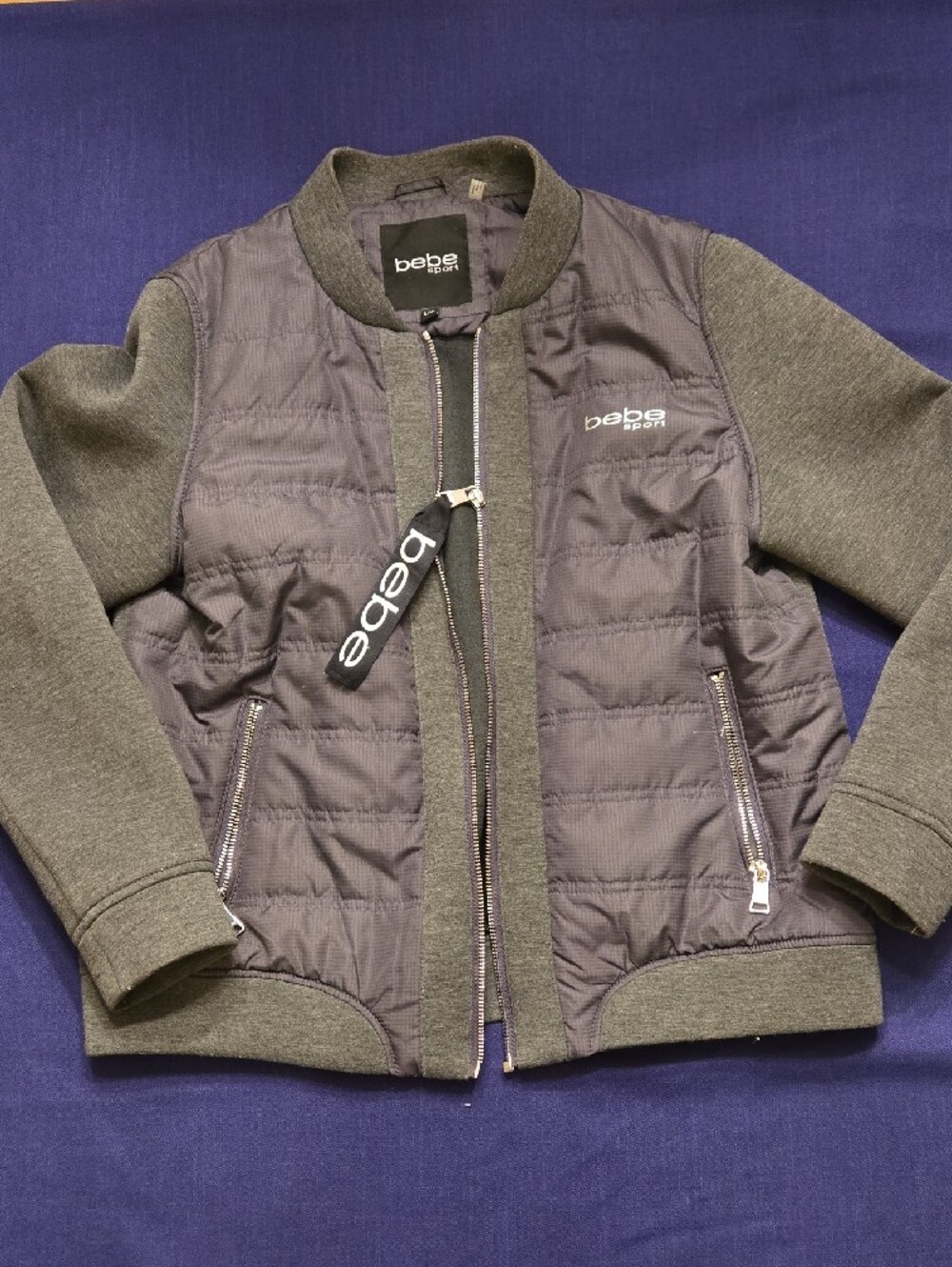 bebe Women's Charcoal Gray Quilted Bomber Jacket